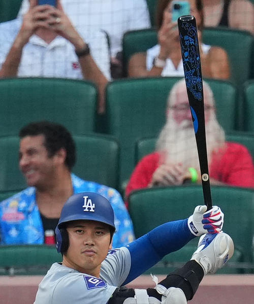 カージナルス対ドジャース プレーヤーズ・ウイークエンドで使用したドジャース大谷のバット(撮影・横山健太)
