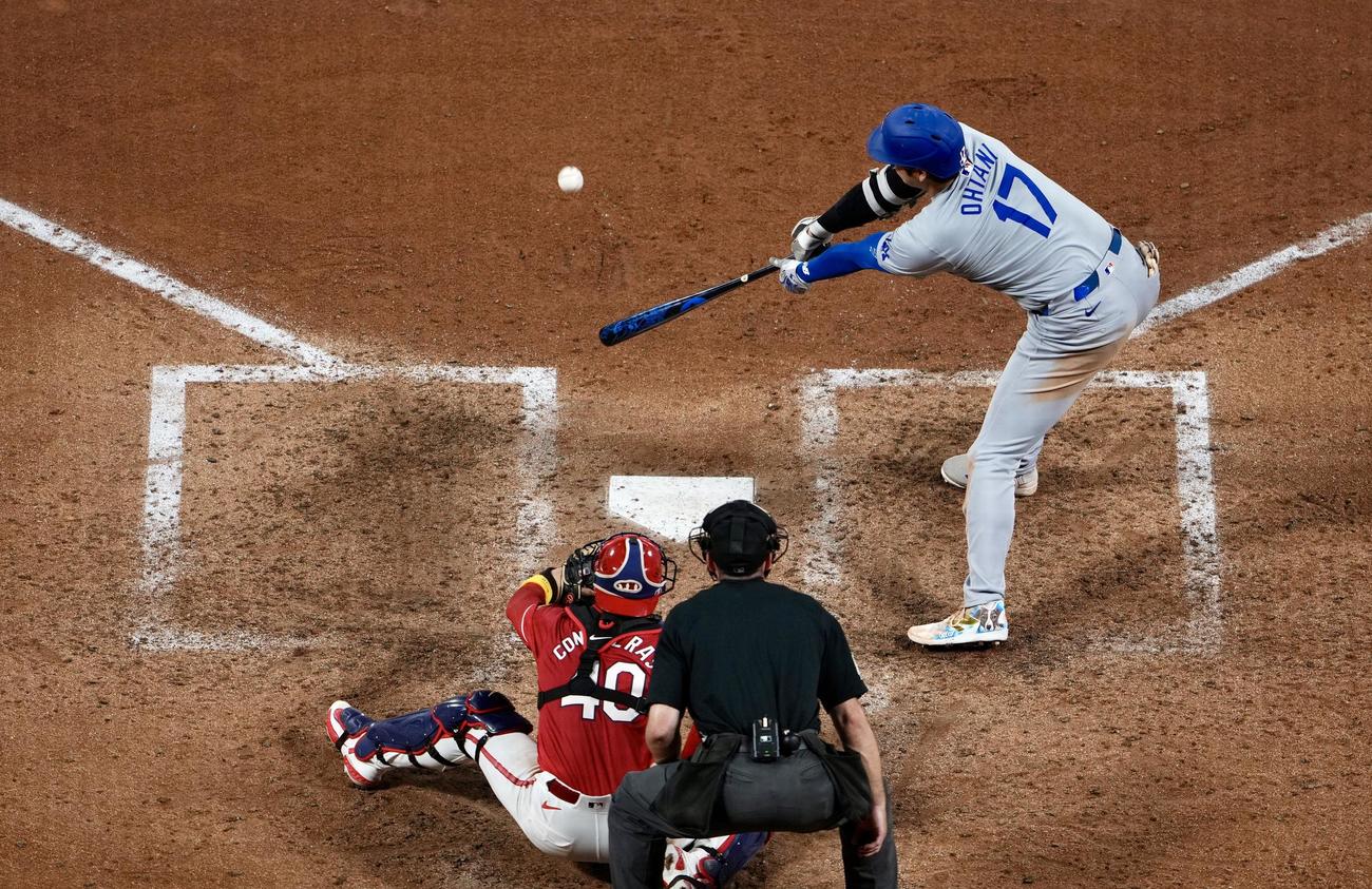 カージナルス対ドジャース　8回表ドジャース1死、左飛に倒れる大谷（撮影・横山健太）