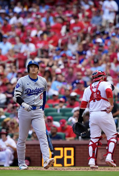カージナルス対ドジャース　7回表ドジャース無死、見逃し三振に倒れる大谷（撮影・横山健太）