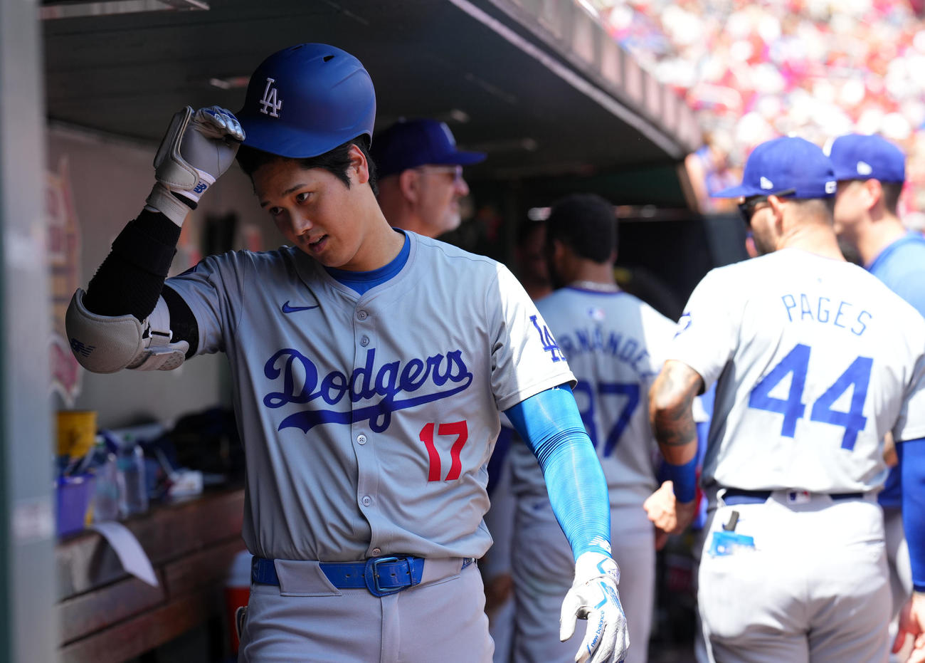 カージナルス対ドジャース　5回表ドジャース1死、右越え本塁打を放った大谷（撮影・横山健太）