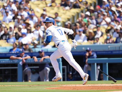 ドジャース対レイズ　5回裏ドジャース2死、左直に倒れる大谷（撮影・菅敏）