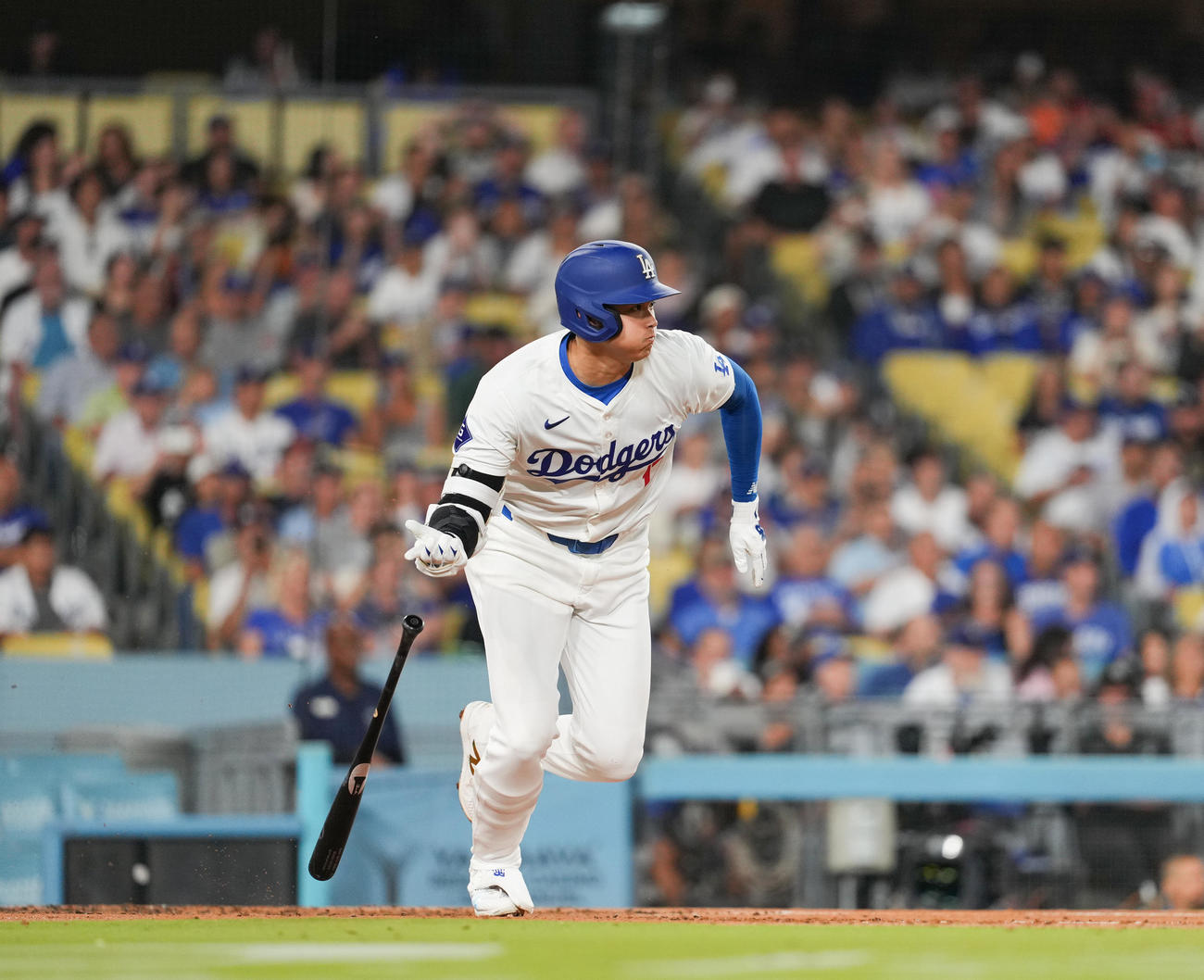 ドジャース対オリオールズ　3回裏ドジャース2死、中前打を放つ大谷（撮影・菅敏）