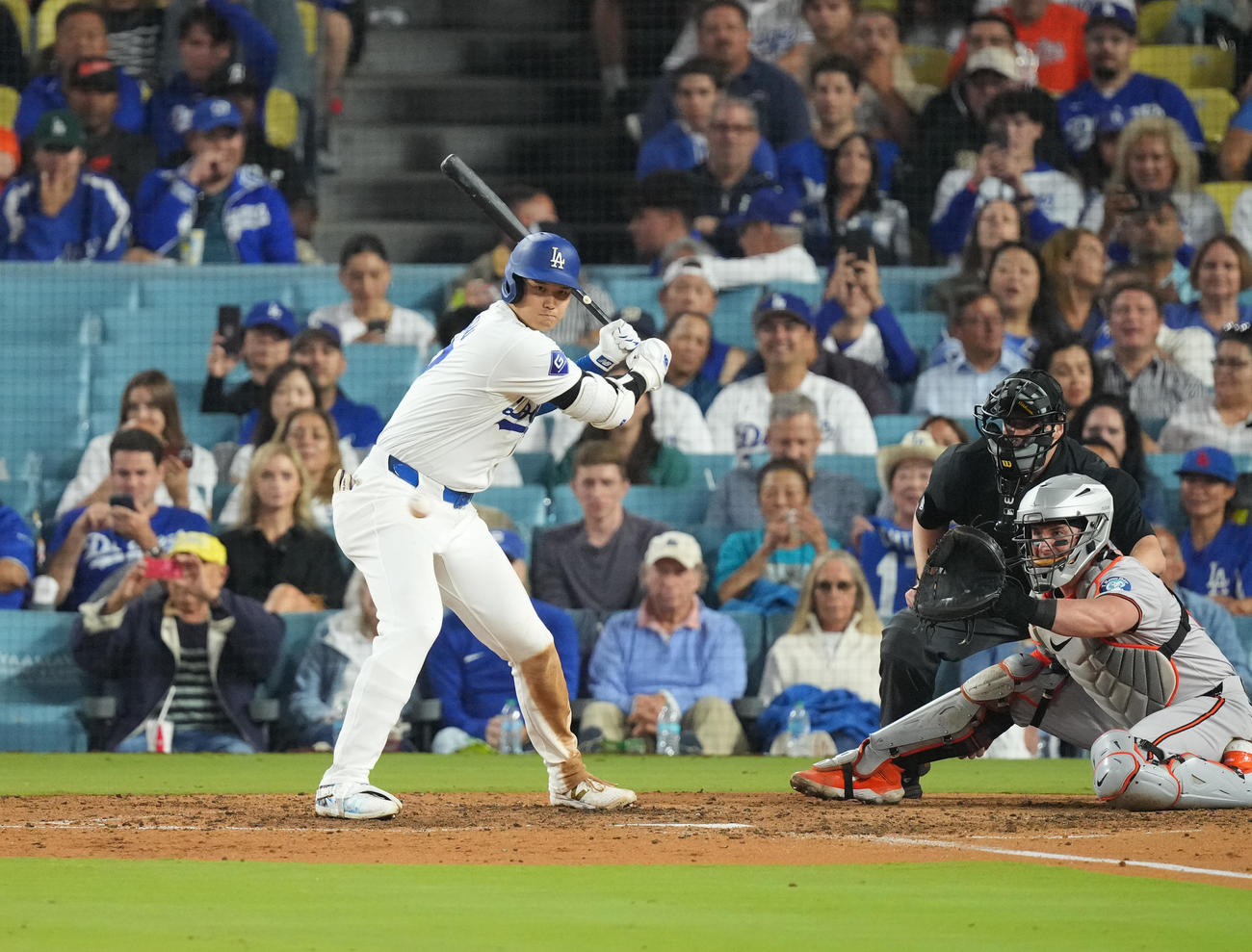 ドジャース対オリオールズ　7回裏ドジャース2死、見逃しの三振に倒れる大谷（撮影・菅敏）