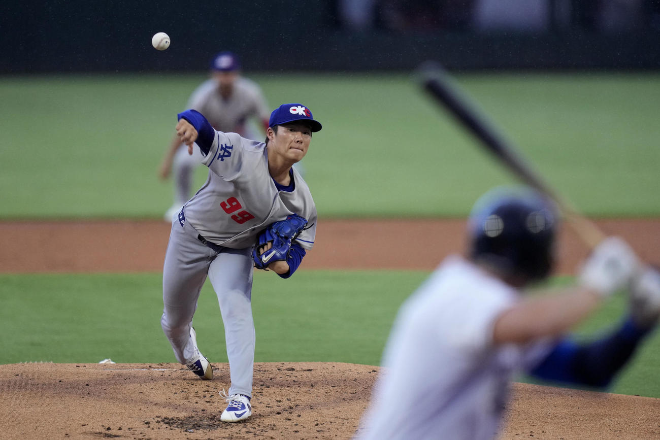 ドジャース山本由伸投手が、テキサス州ラウンドロックで行われた3Aオクラホマシティ・ドジャースのリハビリ登板で、テキサス・ラウンドロック・エクスプレス相手に投球した(AP)