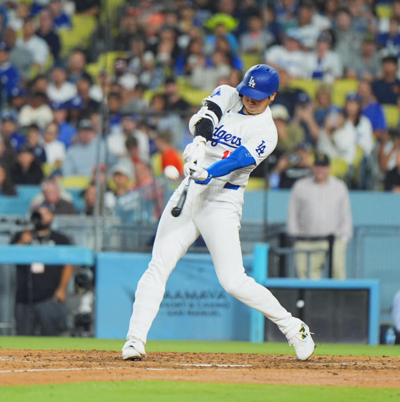 ドジャース対オリオールズ　6回裏ドジャース無死、中飛に倒れる大谷（撮影・菅敏）