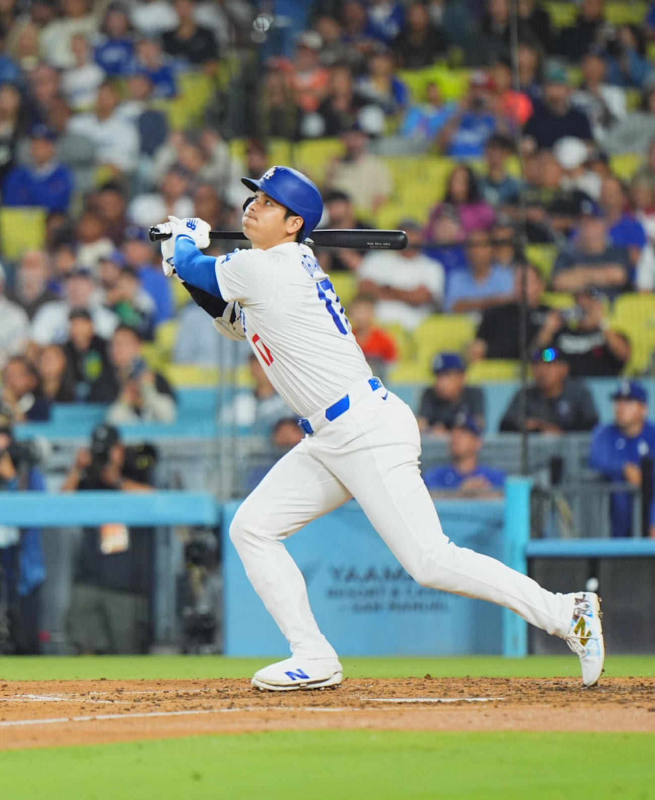 ドジャース対オリオールズ　4回裏ドジャース無死二塁、中飛に倒れる大谷（撮影・菅敏）