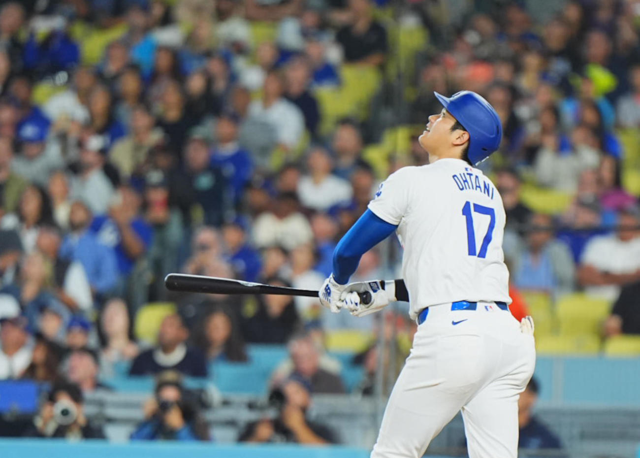 ドジャース対オリオールズ　6回裏ドジャース無死、中飛に倒れる大谷（撮影・菅敏）