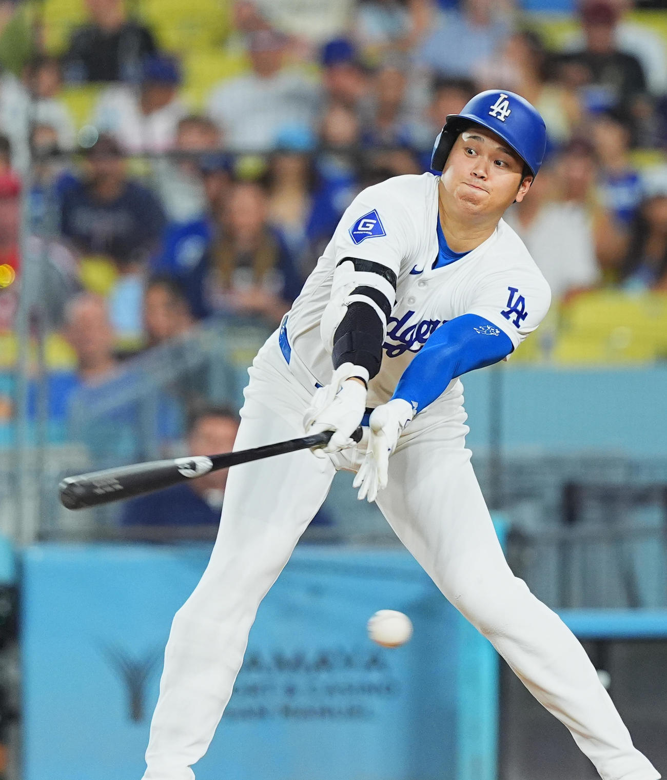 ドジャース対ガーディアンズ　3回裏ドジャース1死、空振りの三振に倒れる大谷（撮影・菅敏）