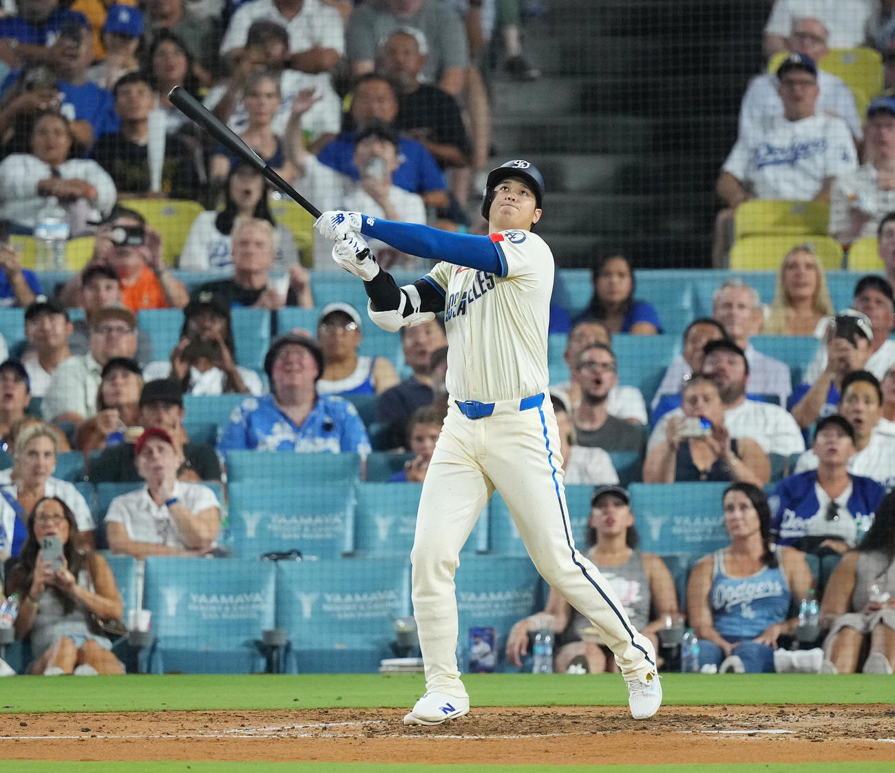 ドジャース対ガーディアンズ　6回裏ドジャース2死、左飛に倒れる大谷（撮影・菅敏）