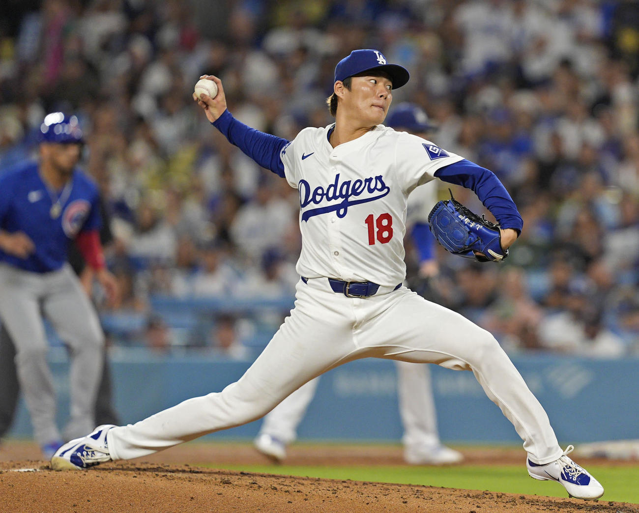 復帰登板でカブス戦に先発し、4回を4安打1失点だったドジャース山本（共同）