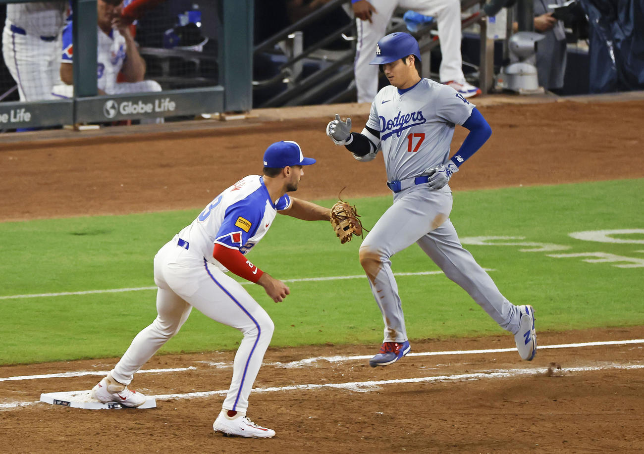 ブレーブス戦の5回、投ゴロに倒れたドジャース・大谷＝アトランタ（共同）