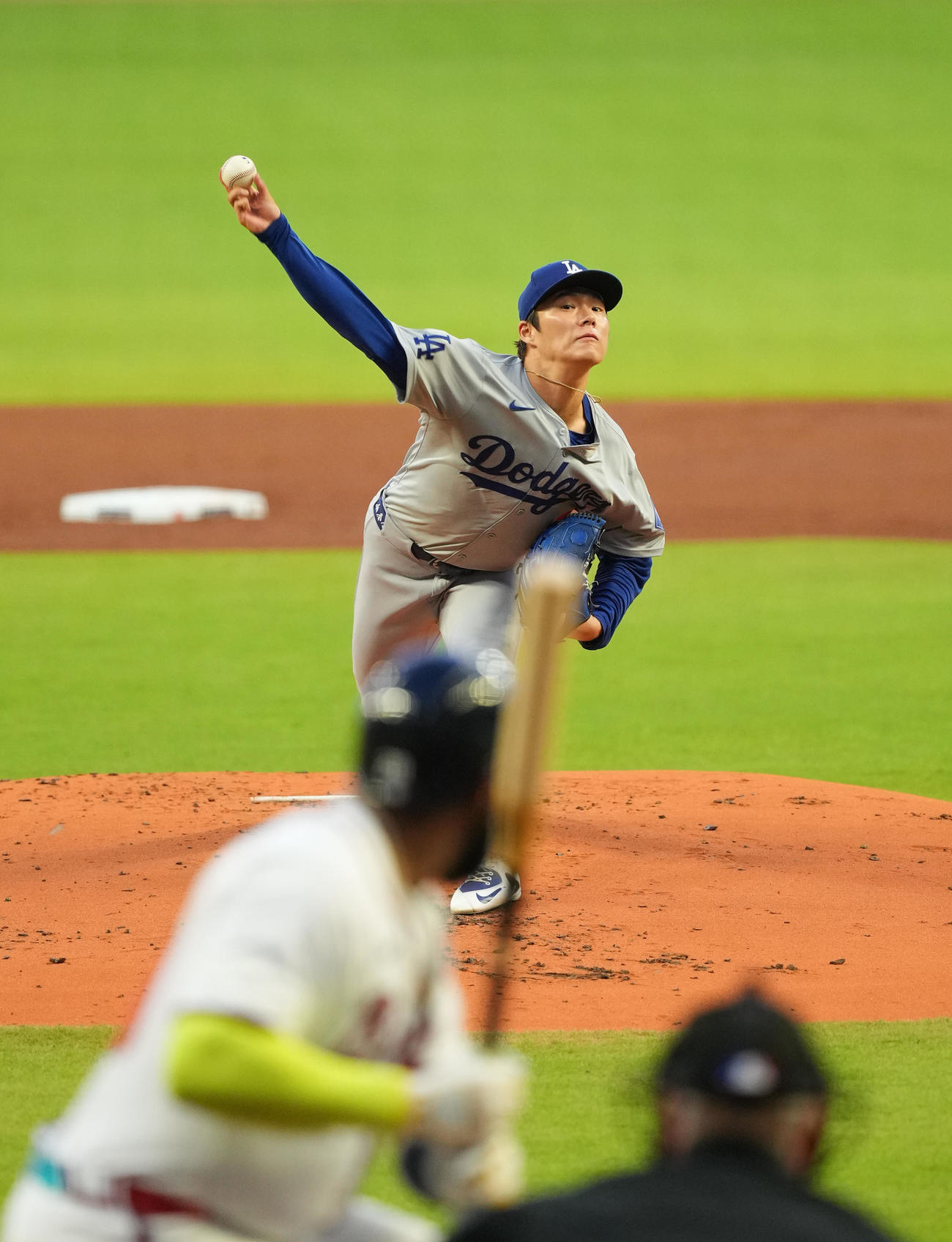 ブレーブス対ドジャース　ドジャース先発の山本（撮影・菅敏）