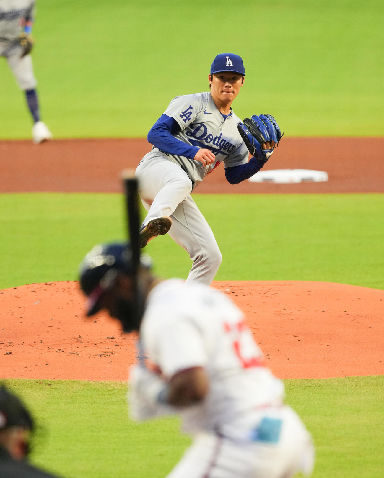 ブレーブス対ドジャース　ドジャース先発の山本（撮影・菅敏）