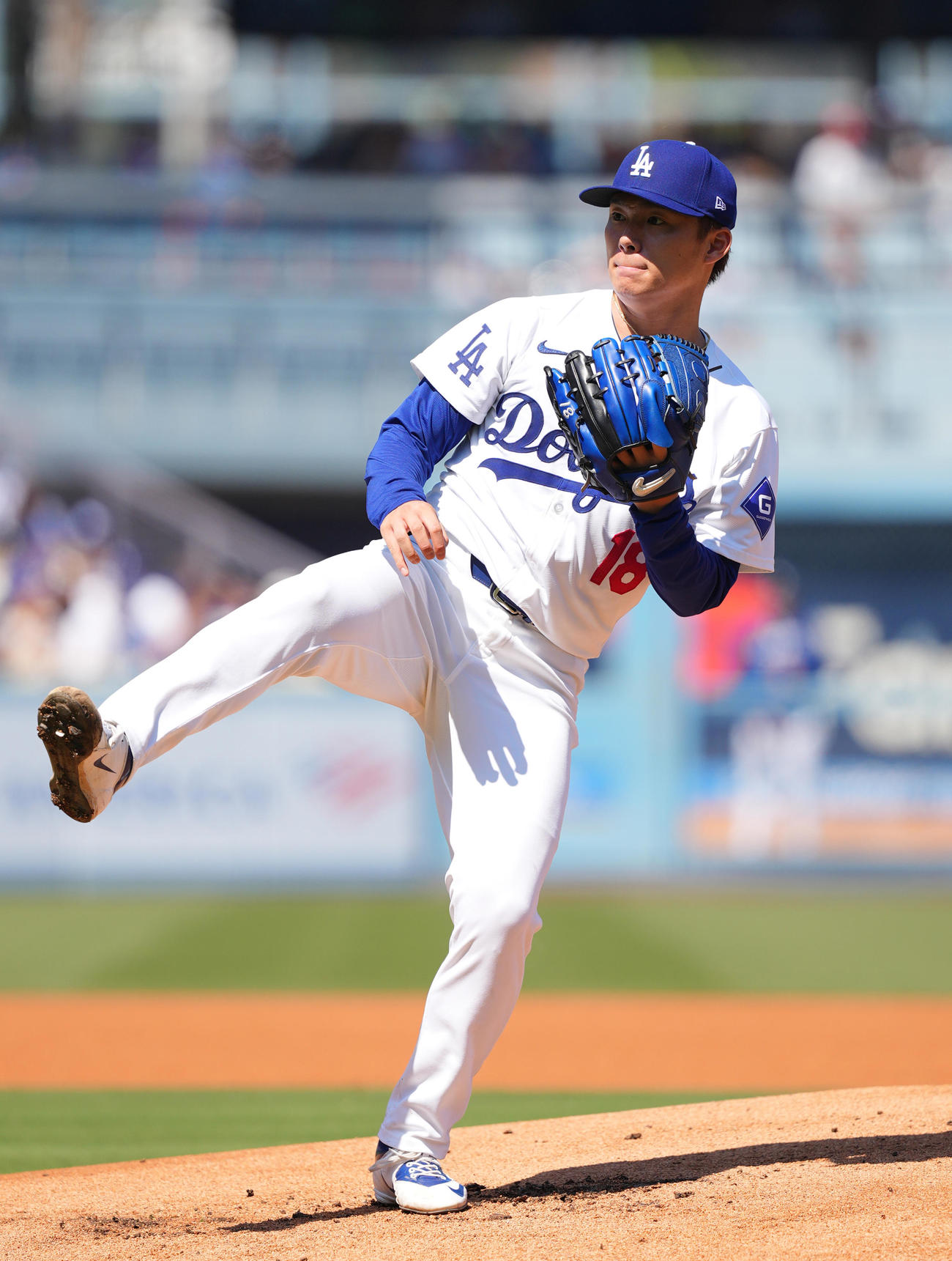 ドジャース対ロッキーズ　ロッキーズ戦に先発したドジャース山本（撮影・菅敏）