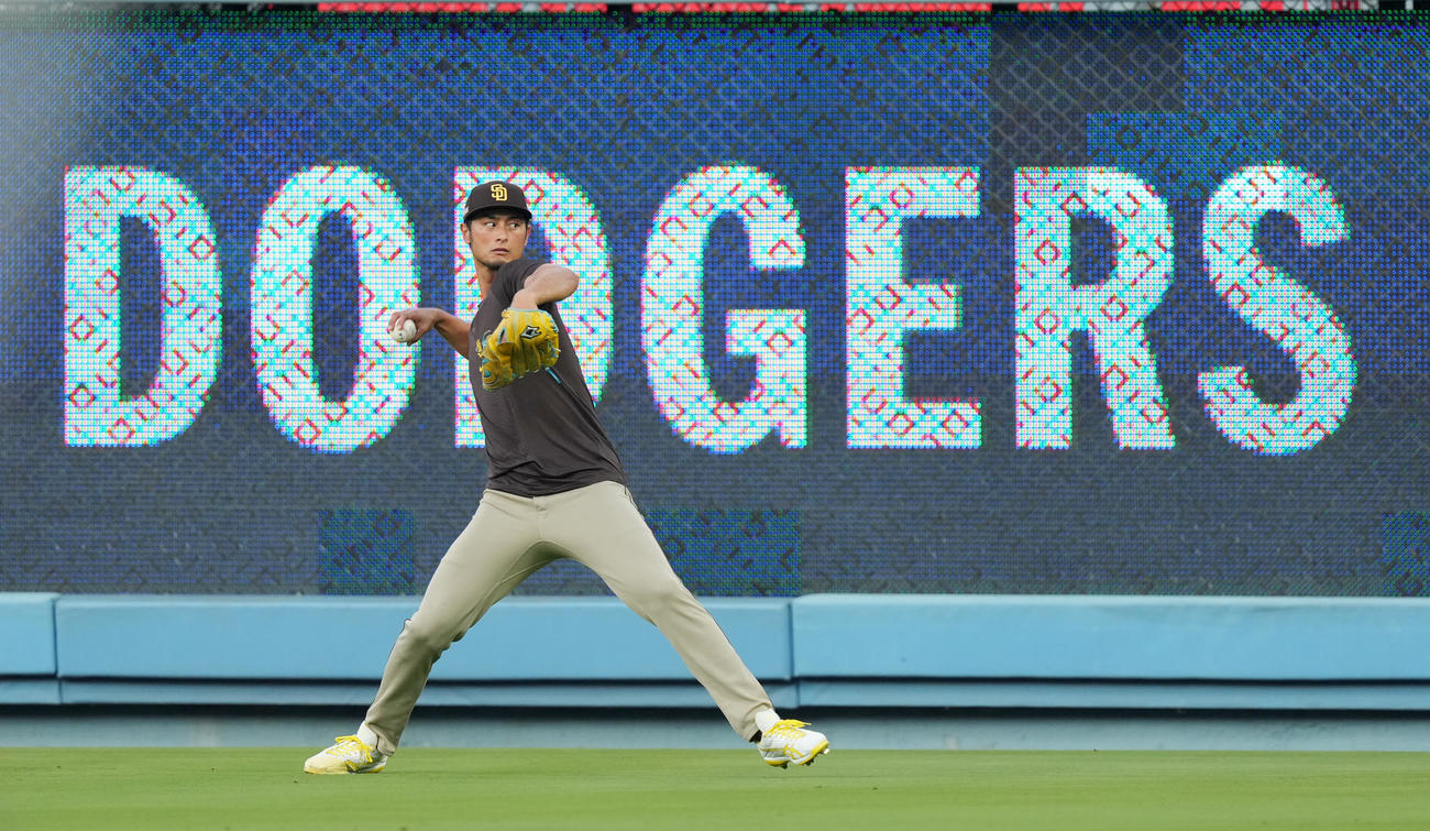ドジャースタジアムで調整するパドレス・ダルビッシュ（撮影・菅敏）