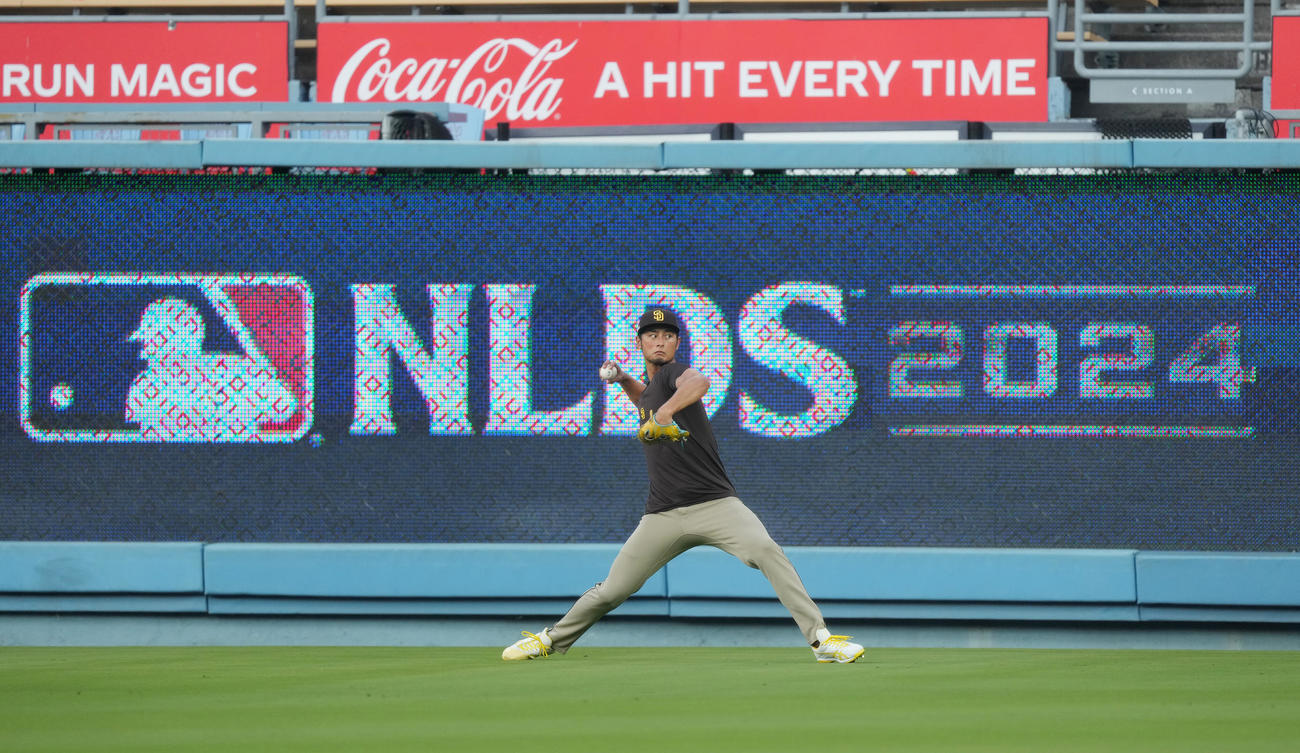 ドジャースタジアムで調整するパドレス・ダルビッシュ（撮影・菅敏）