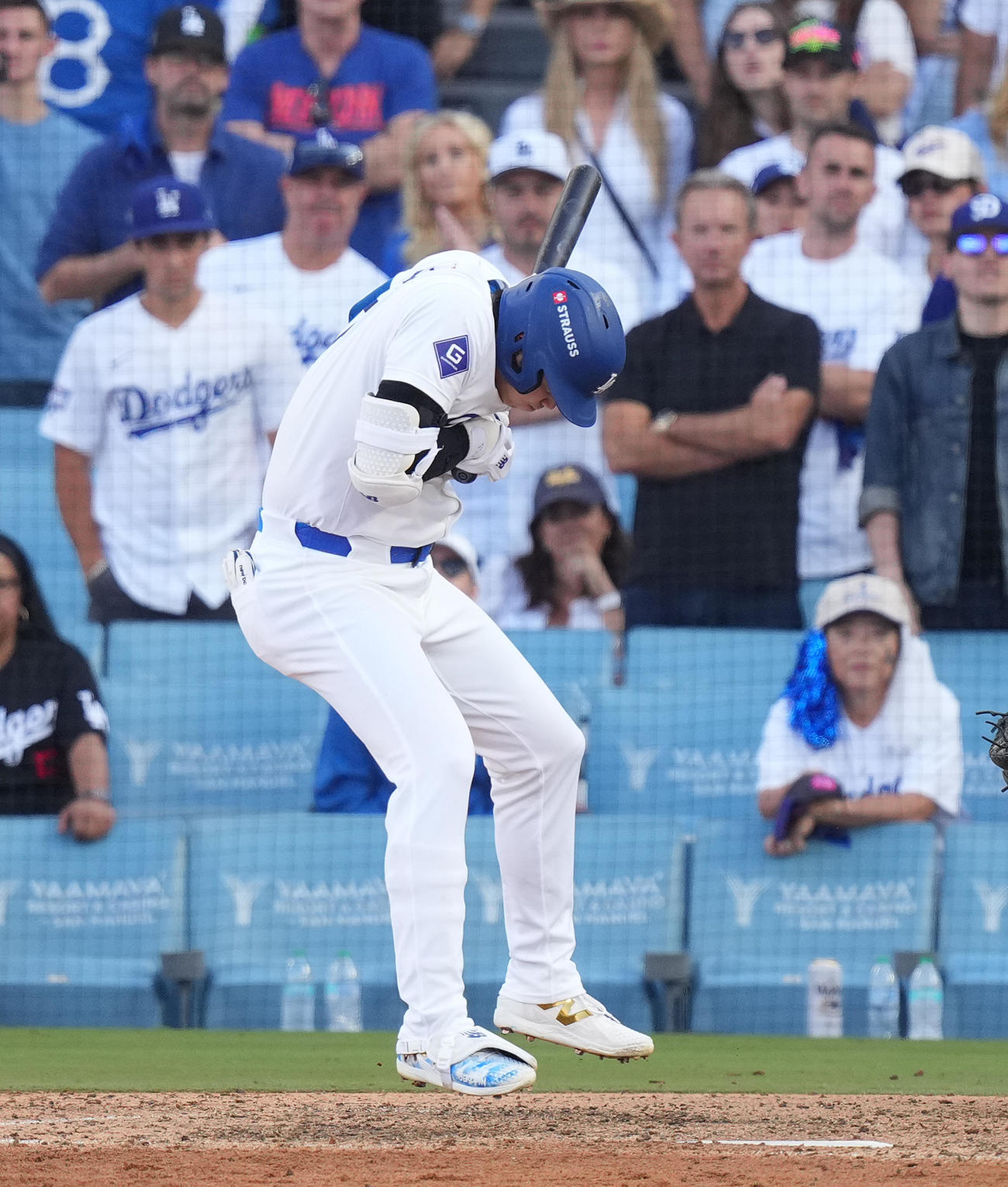 ドジャース対メッツ　9回裏ドジャース無死一塁、四球を選ぶ大谷（撮影・菅敏）