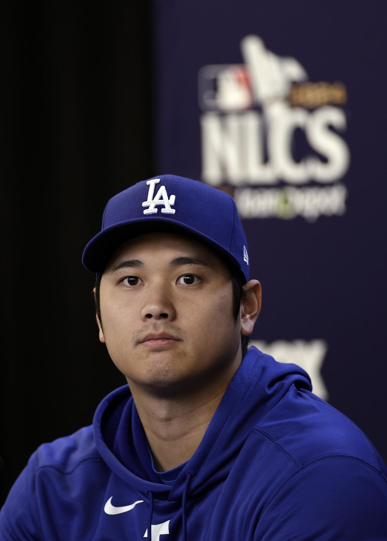 メッツ戦前日にニューヨークで会見した大谷翔平（AP)