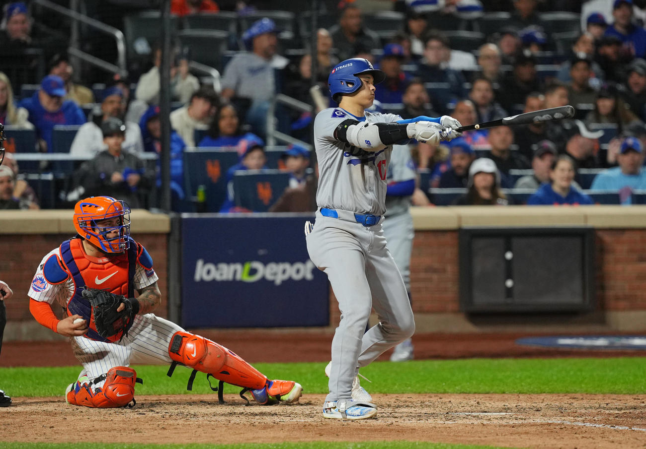 メッツ対ドジャース　5回表ドジャース2死、空振りの三振に倒れる大谷（撮影・菅敏）