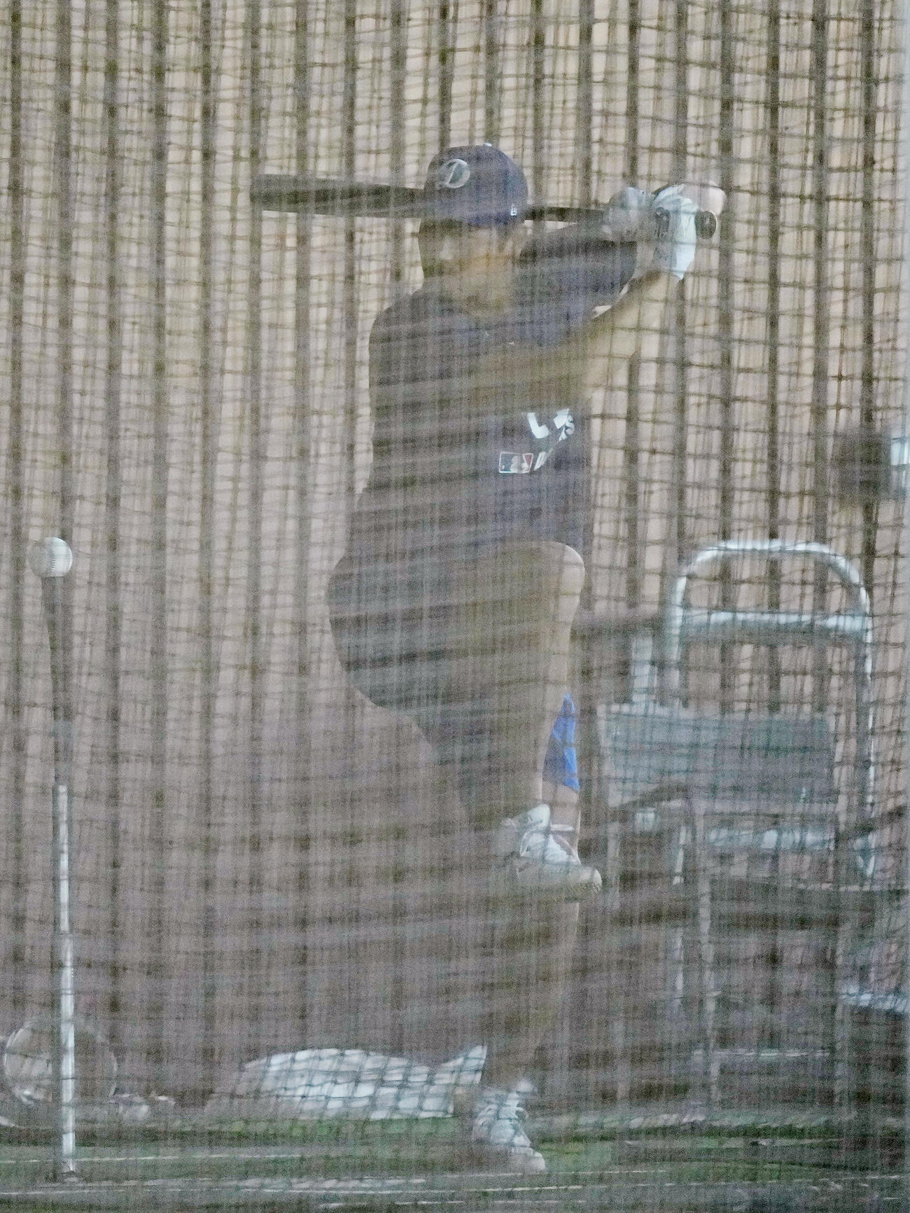 一本足打法で打撃練習をするドジャース大谷（撮影・菅敏）