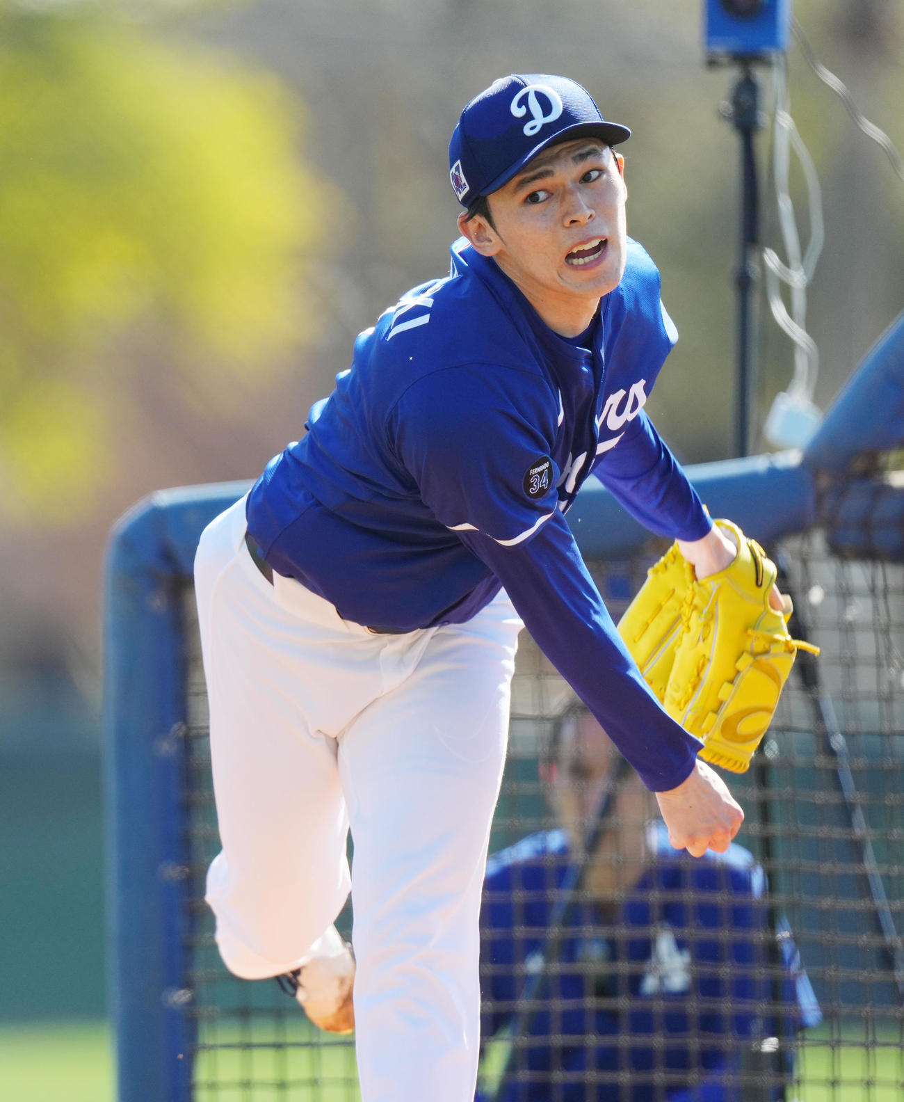ライブBPに登板し、力投するドジャース佐々木（撮影・菅敏）