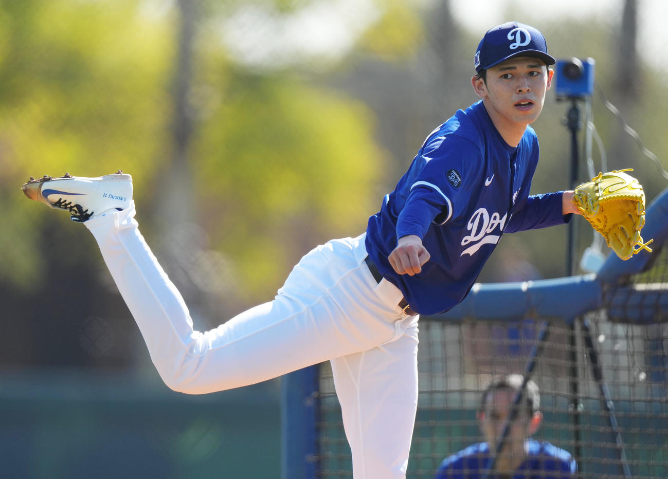 ライブBPに登板し、力投するドジャース佐々木（撮影・菅敏）