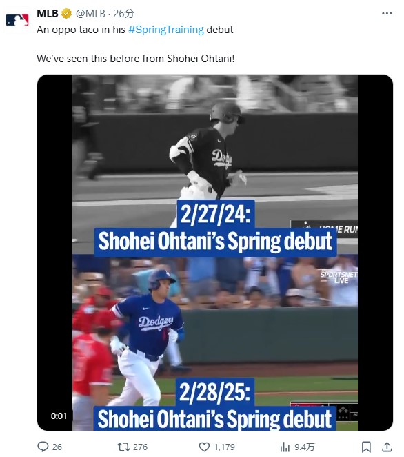 MLBの公式Xから