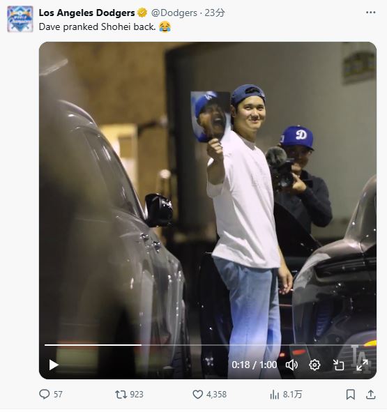 ドジャースの公式Xから
