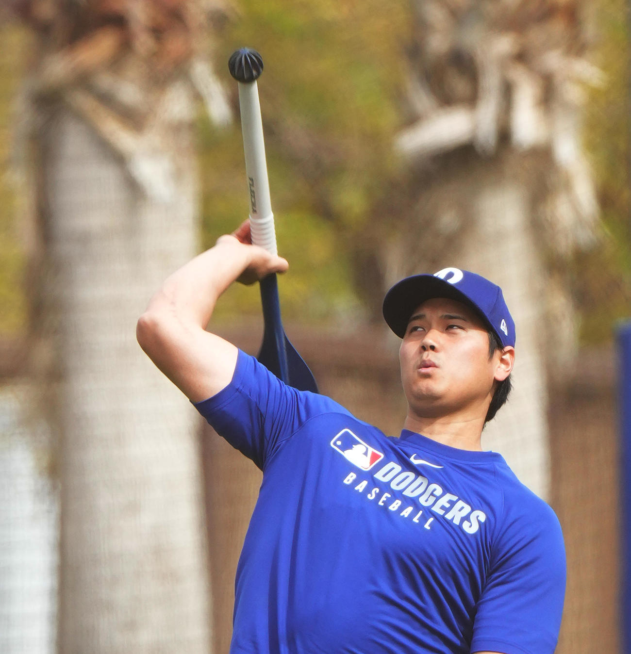 やり投げするドジャース大谷（撮影・菅敏）