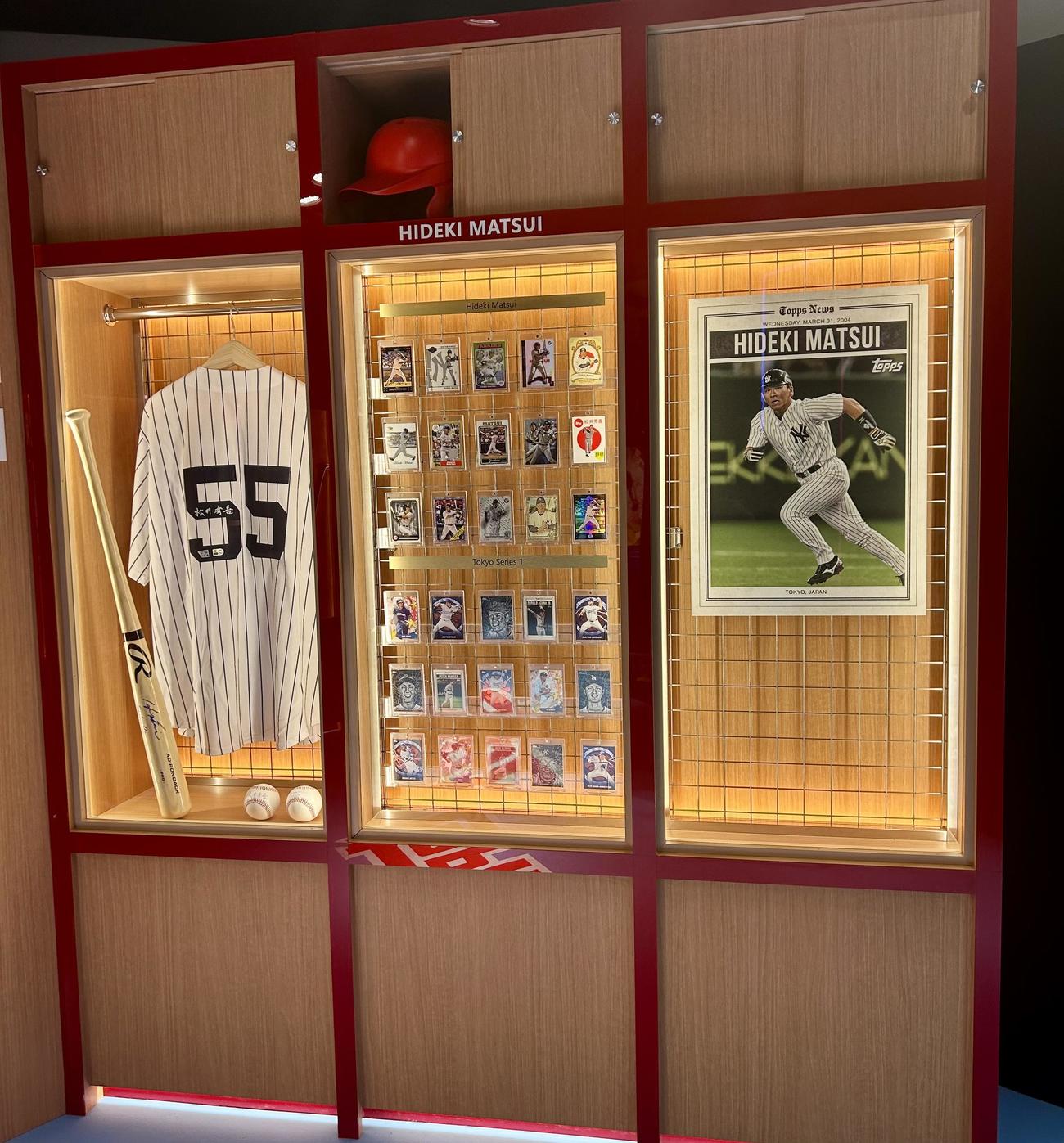 「Topps Tokyo Series：Collector Experience」では、松井秀喜氏のサイン入りグッズなどが展示される（撮影・黒須亮）