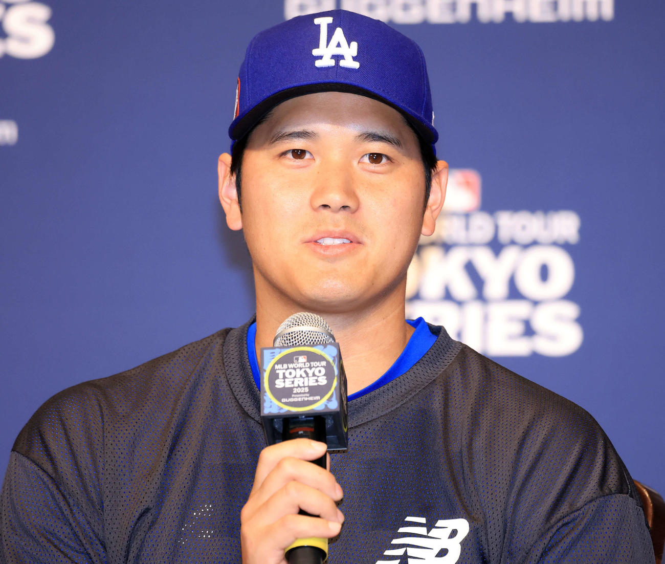 会見で答えるドジャース大谷（撮影・浅見桂子）