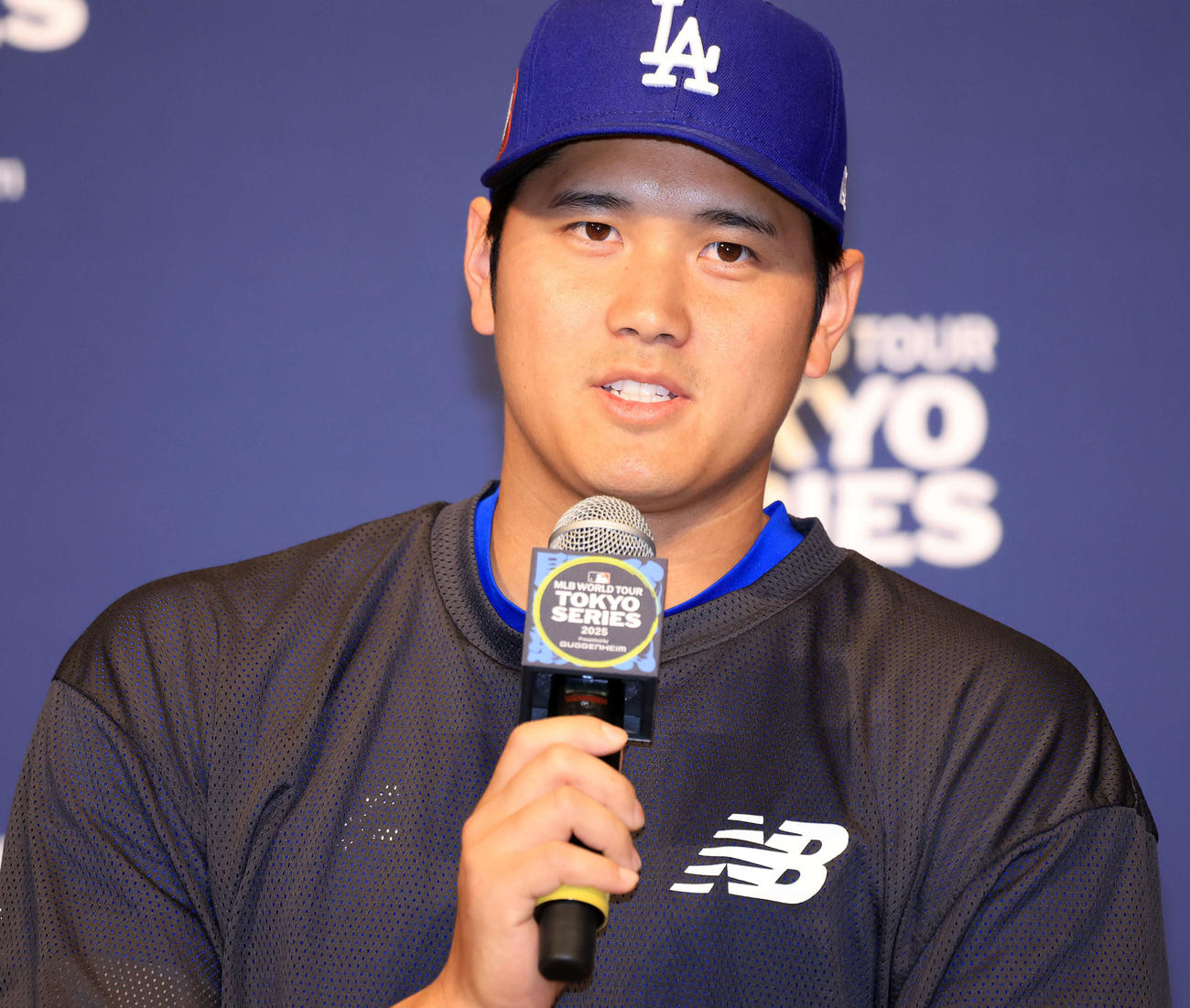 会見で答えるドジャース大谷（撮影・浅見桂子）