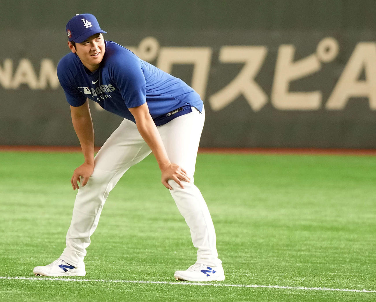 笑顔を見せるドジャース大谷（撮影・たえ見朱実）
