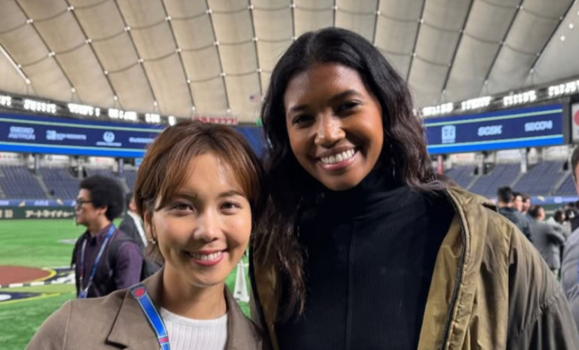 ドジャースのリポーターを務めるワトソンさんとのツーショットを公開したフリーアナウンサーのヒロド歩美（インスタグラムから）