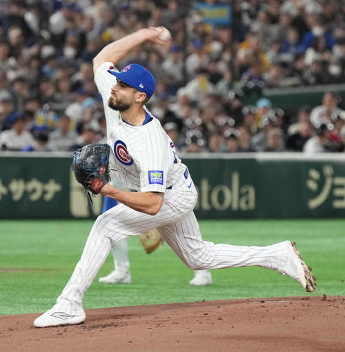 阪神対カブス　カブス先発のメリーウェザー（撮影・小沢裕）