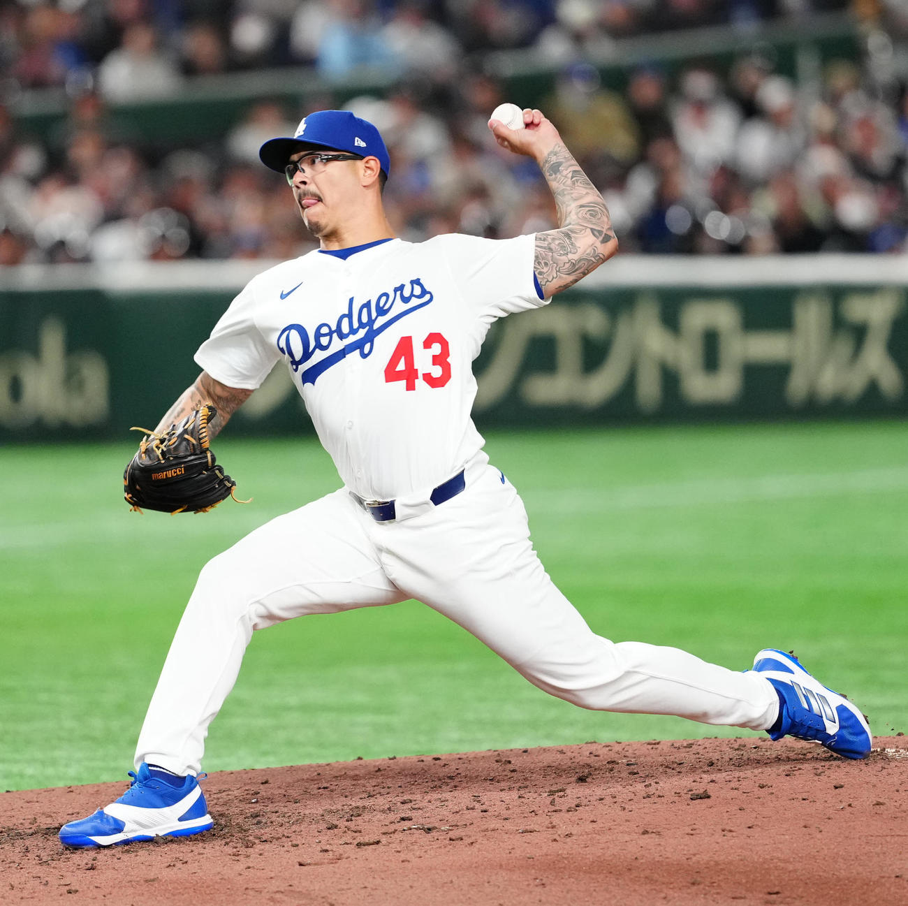 巨人対ドジャース　ドジャース3番手のバンダ（撮影・江口和貴）