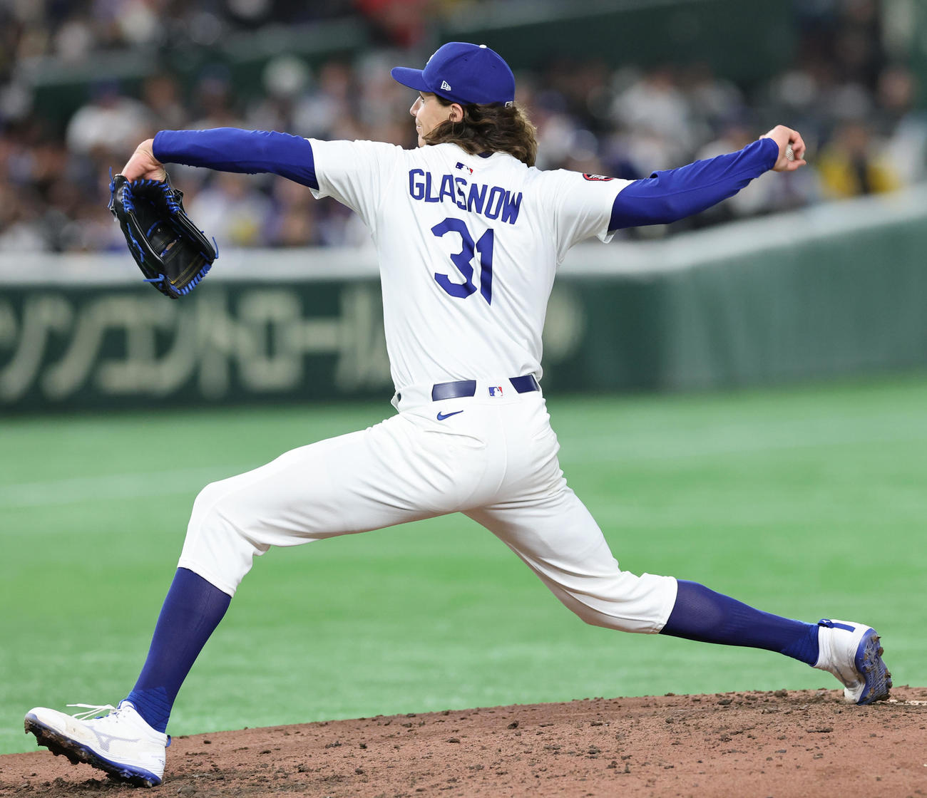 阪神対ドジャース　力投するドジャースのグラスノー（撮影・野上伸悟）