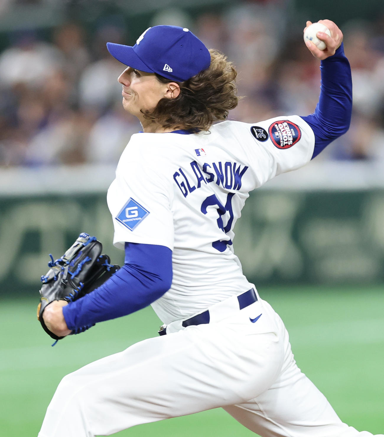 阪神対ドジャース　力投するドジャースのグラスノー（撮影・野上伸悟）