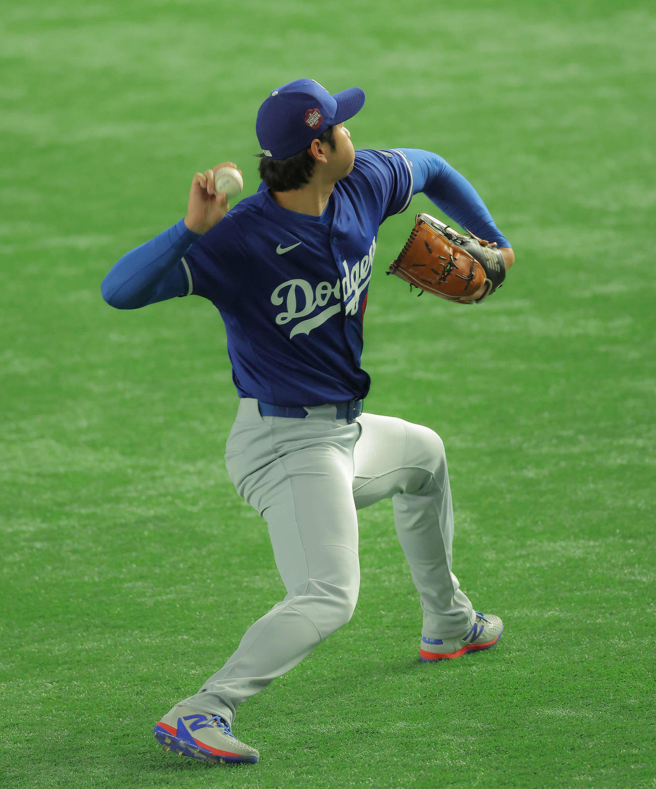 ドジャース対カブス　試合前、練習に臨むドジャース大谷（撮影・河田真司）