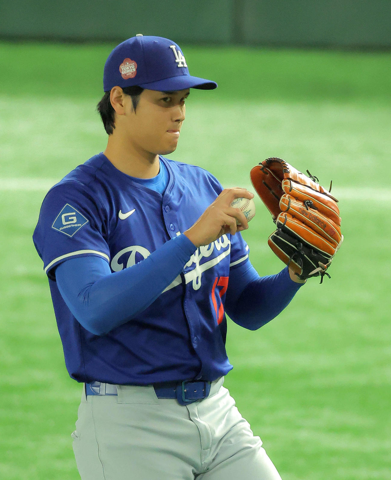 ドジャース対カブス　試合前、練習に臨むドジャース大谷（撮影・河田真司）