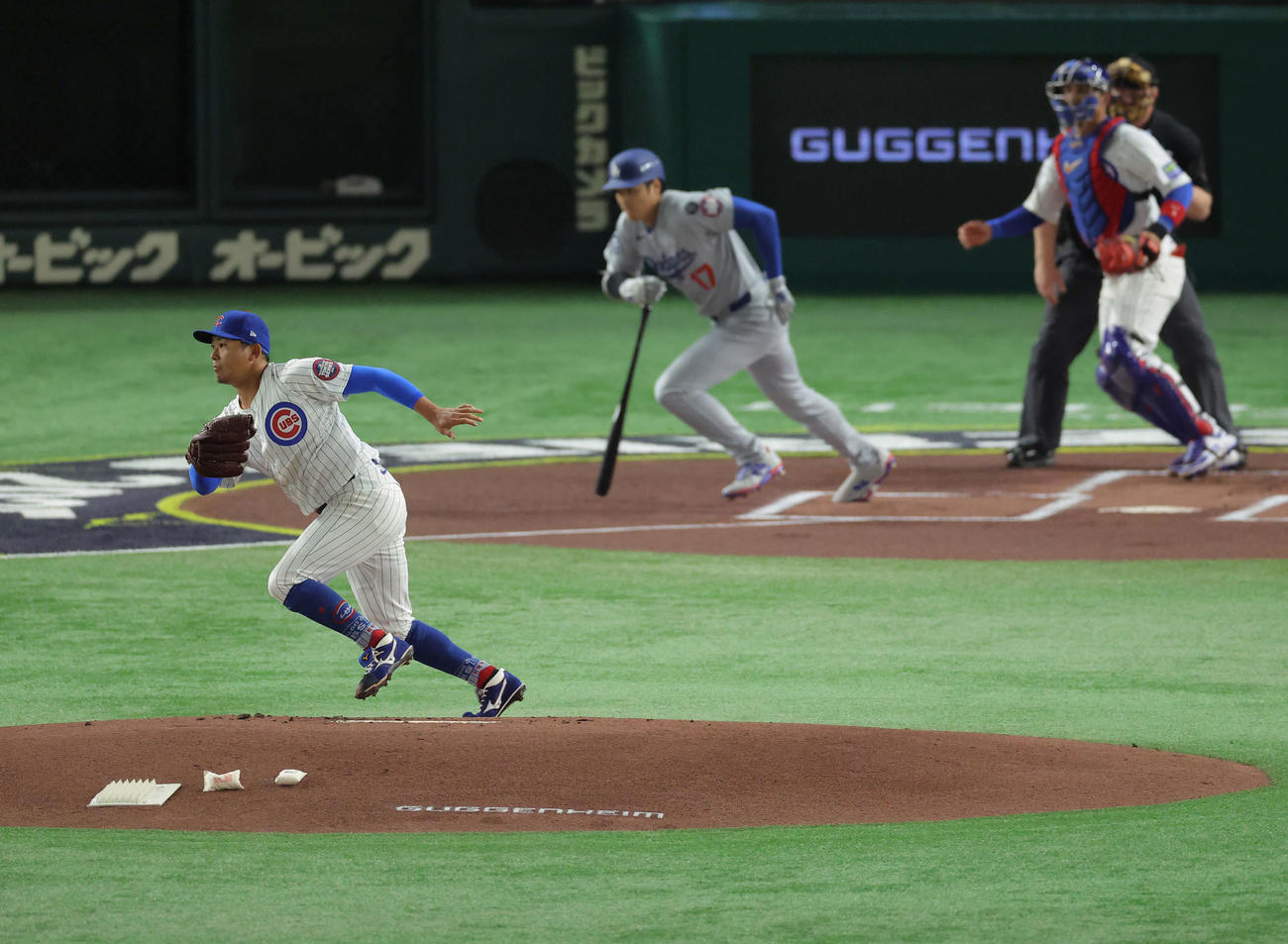 ドジャース対カブス　1回表ドジャース無死、大谷を二ゴロに仕留める今永（撮影・河田真司）