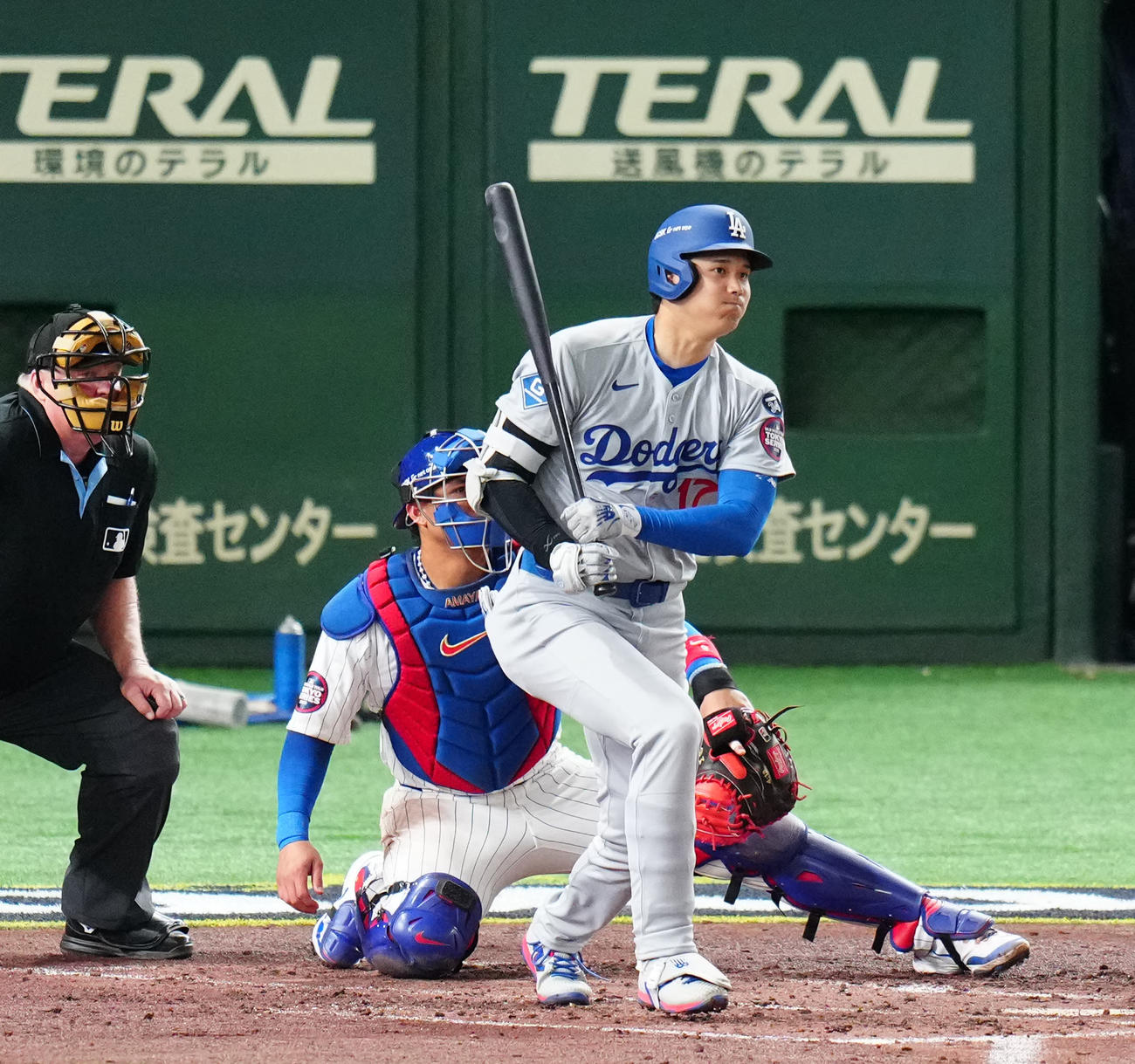 カブス対ドジャース　3回表ドジャース1死、二直に倒れる大谷（撮影・江口和貴）