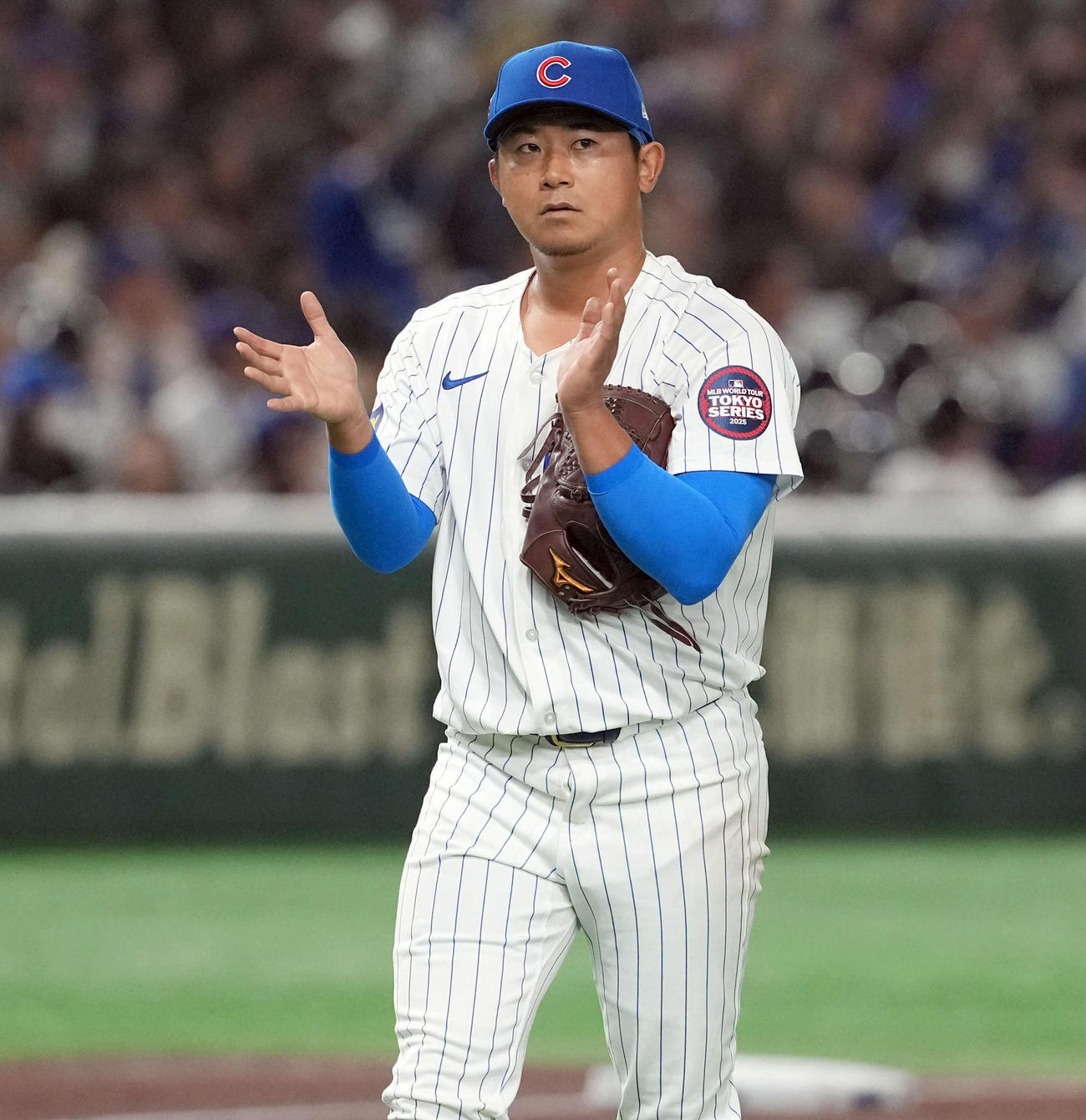カブス対ドジャース　2回表、ランナーを背負いながらも無失点に抑えたカブス今永（撮影・たえ見朱実）