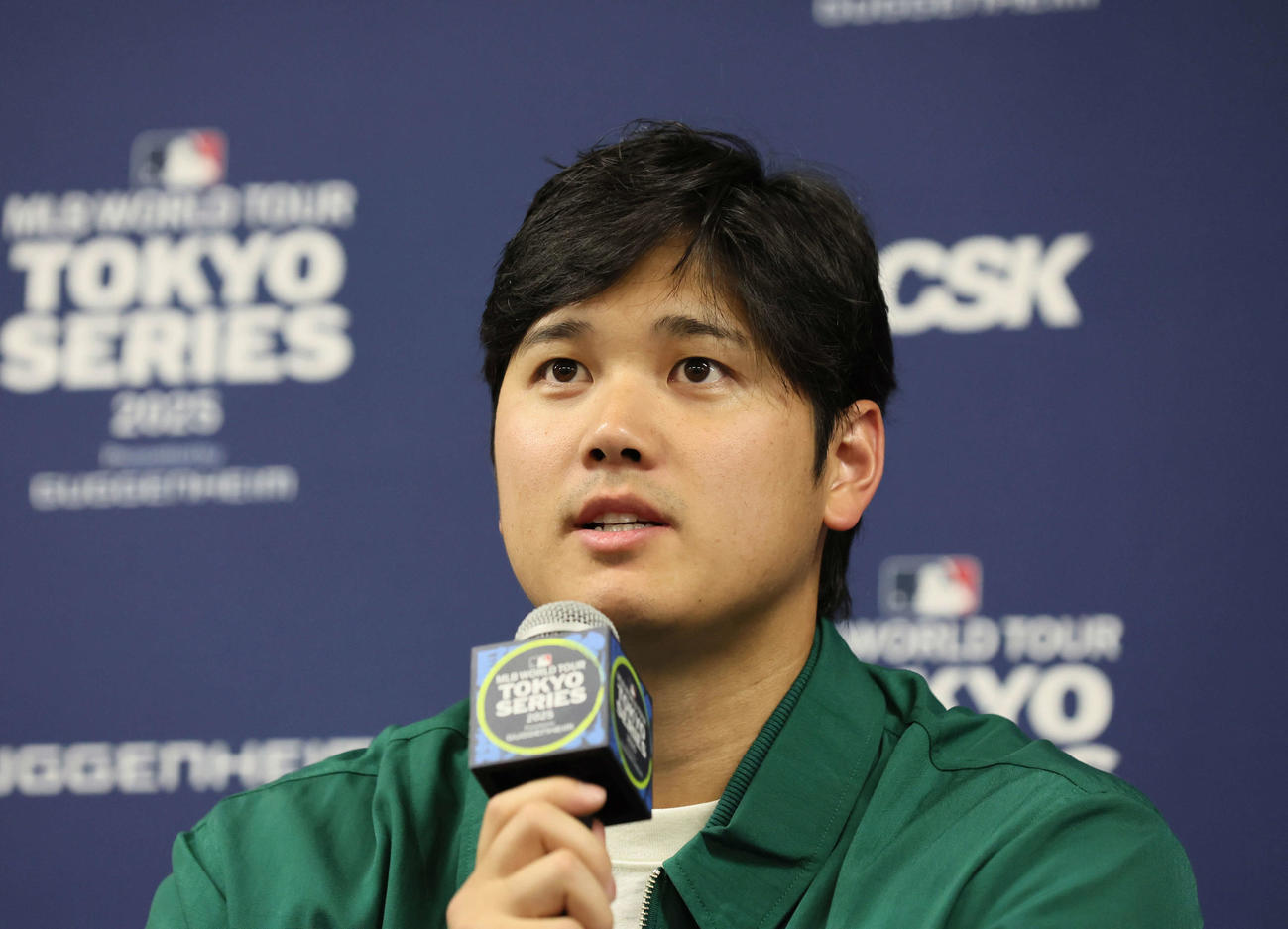 試合後、記者会見するドジャース大谷（代表撮影）