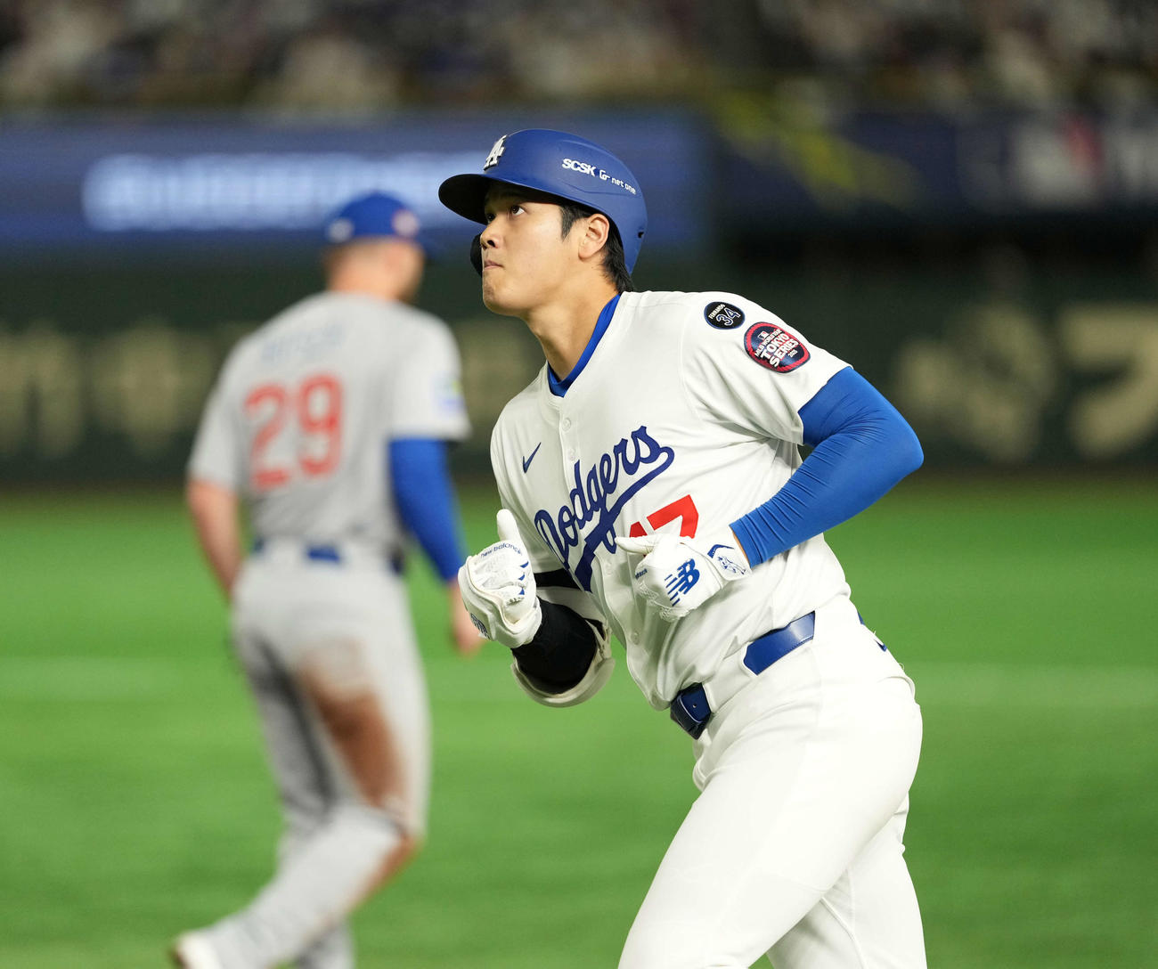 カブス対ドジャース　3回表ドジャース1死、一ゴロに倒れる大谷（撮影・井上学）