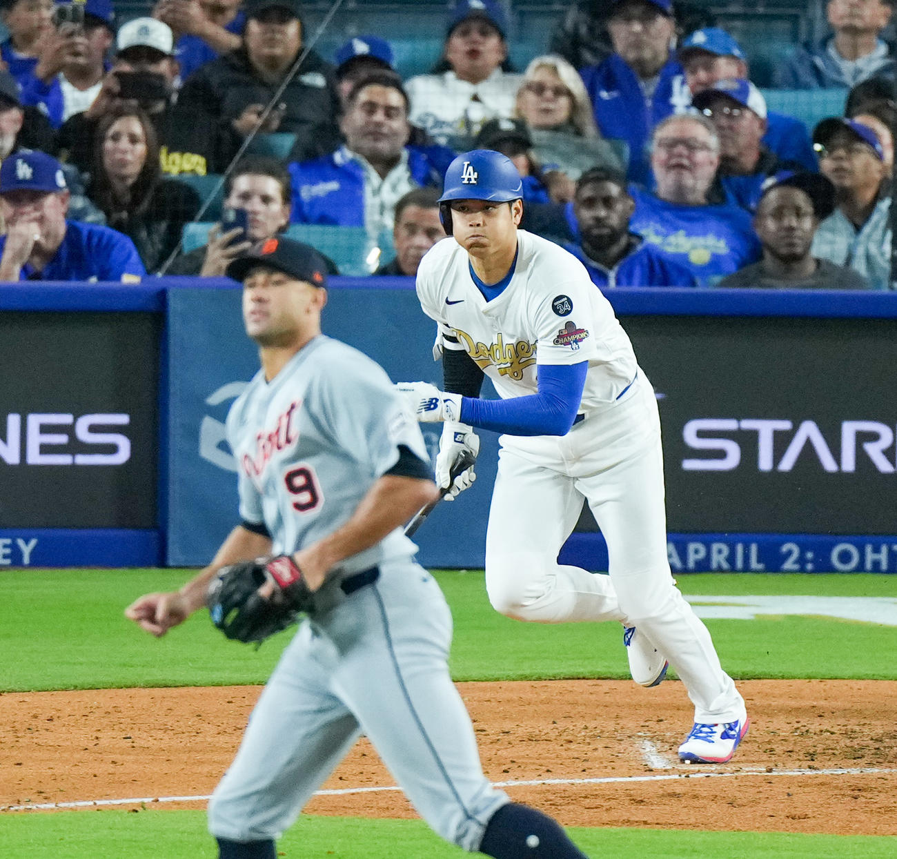 ドジャース対タイガース　6回裏ドジャース無死、二ゴロに倒れる大谷。投手フラーティ（撮影・菅敏）
