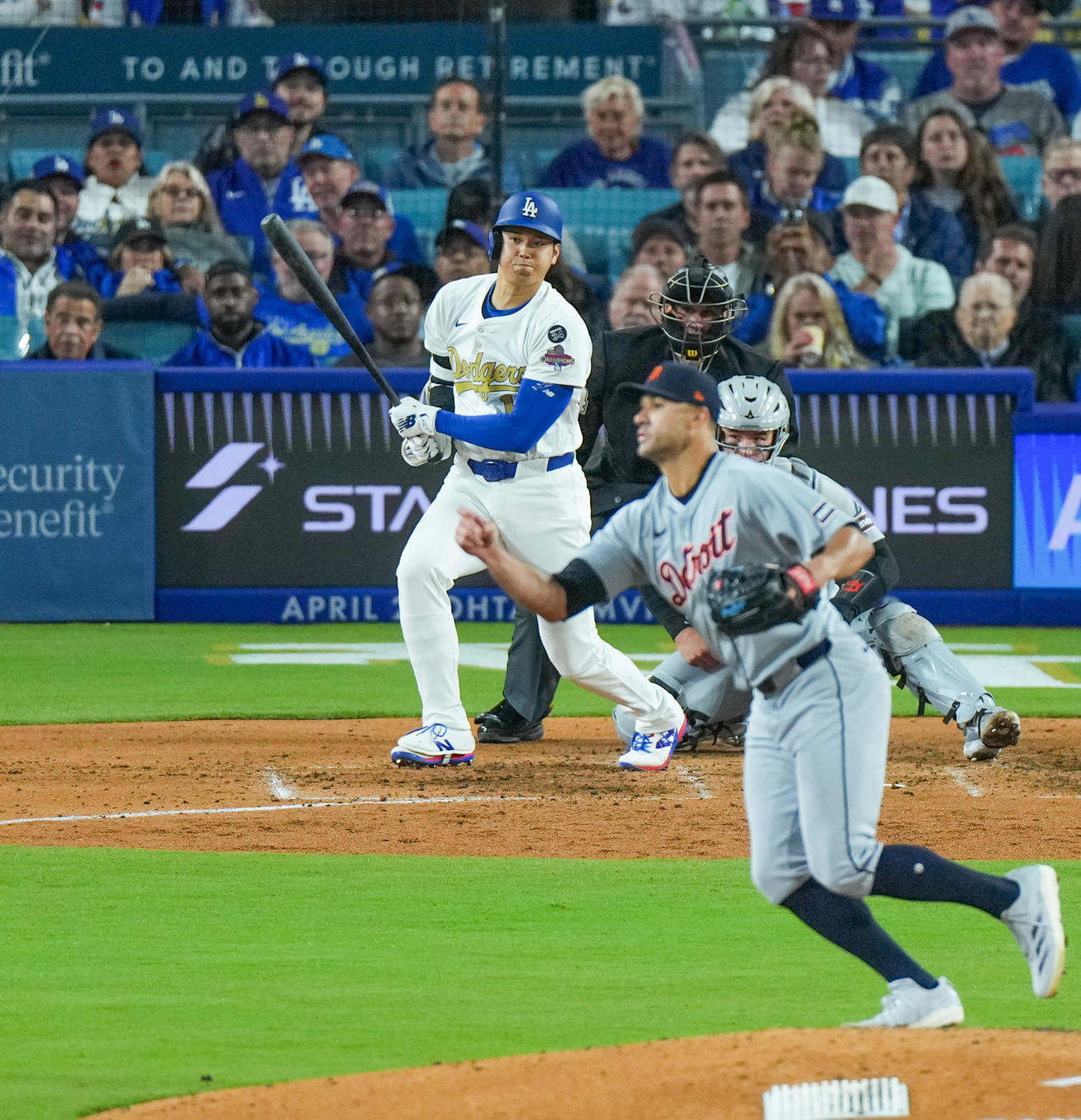 ドジャース対タイガース　6回裏ドジャース無死、二ゴロに倒れる大谷。投手フラーティ（撮影・菅敏）