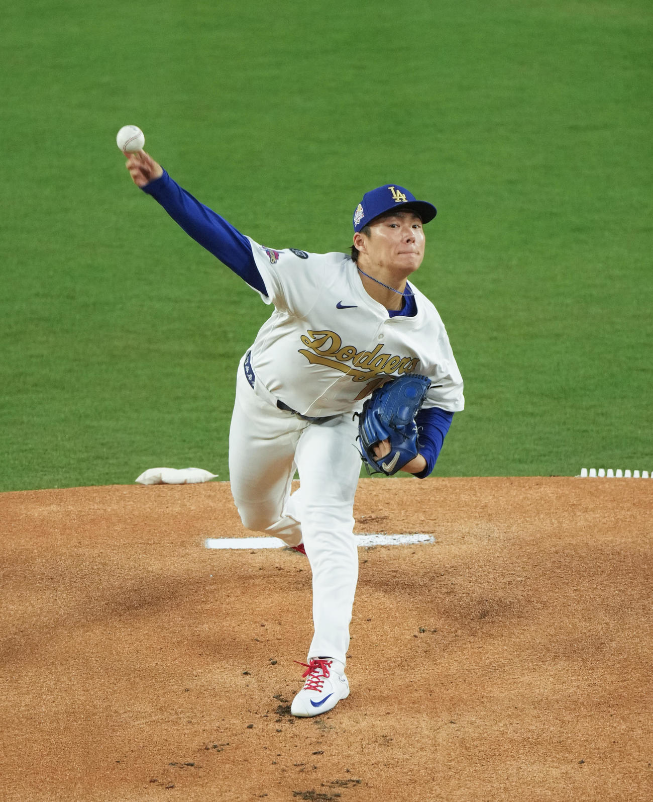 ドジャース対タイガース　ドジャース先発の山本（撮影・菅敏）