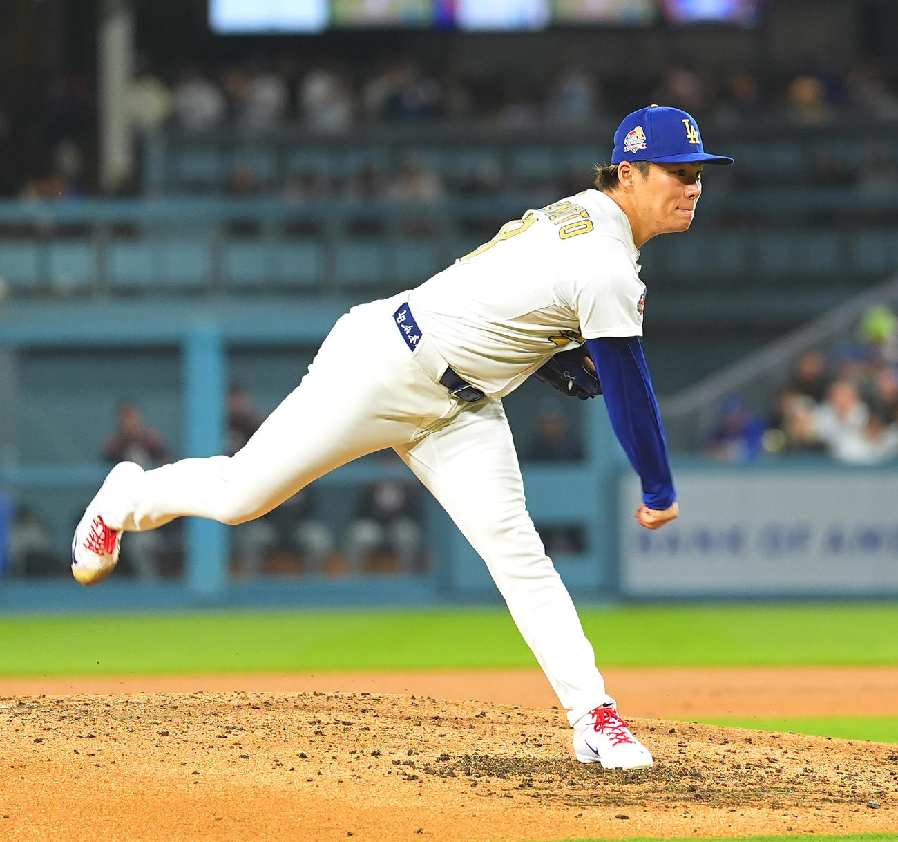 ドジャース対タイガース　ドジャース先発の山本（撮影・菅敏）