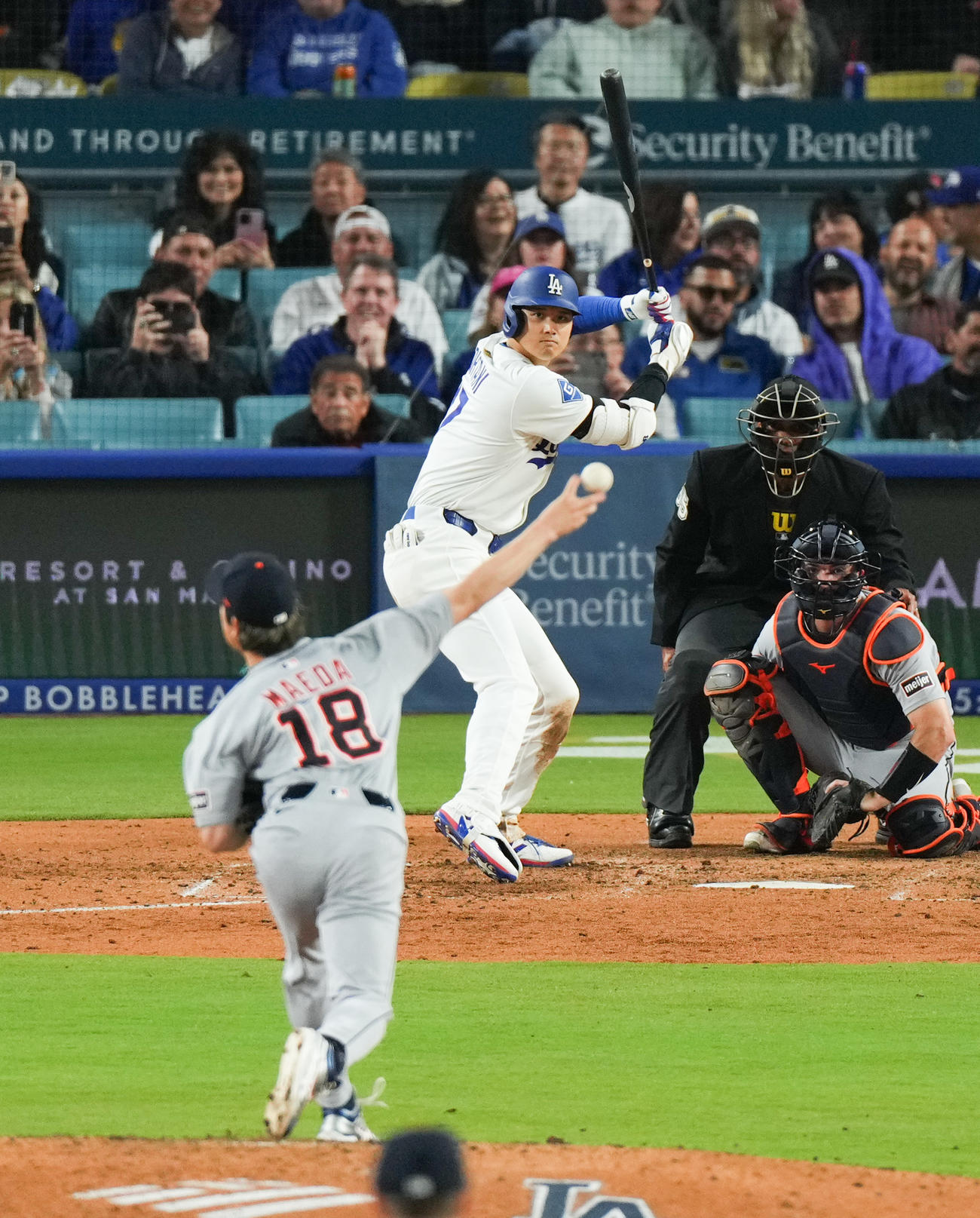 ドジャース対タイガース　7回裏ドジャース1死、前田と対戦する大谷（撮影・菅敏）